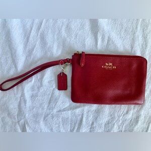 NWOT Red Leather Coach Wristlet Wallet with Gold Hardware